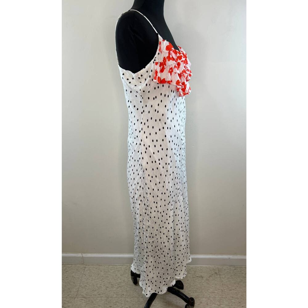 Rixo for Target White Red Ruffle Polka Dot Spaghetti Strap Maxi Dress Size L - Picture 3 of 9